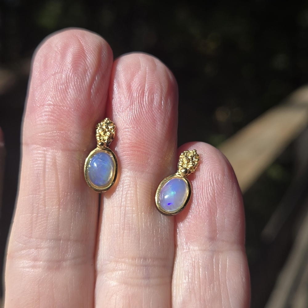 Opal 1.5k Each Natural Gemstone Sterling Rhodium & Gold Earrings - Picture 6 of 9